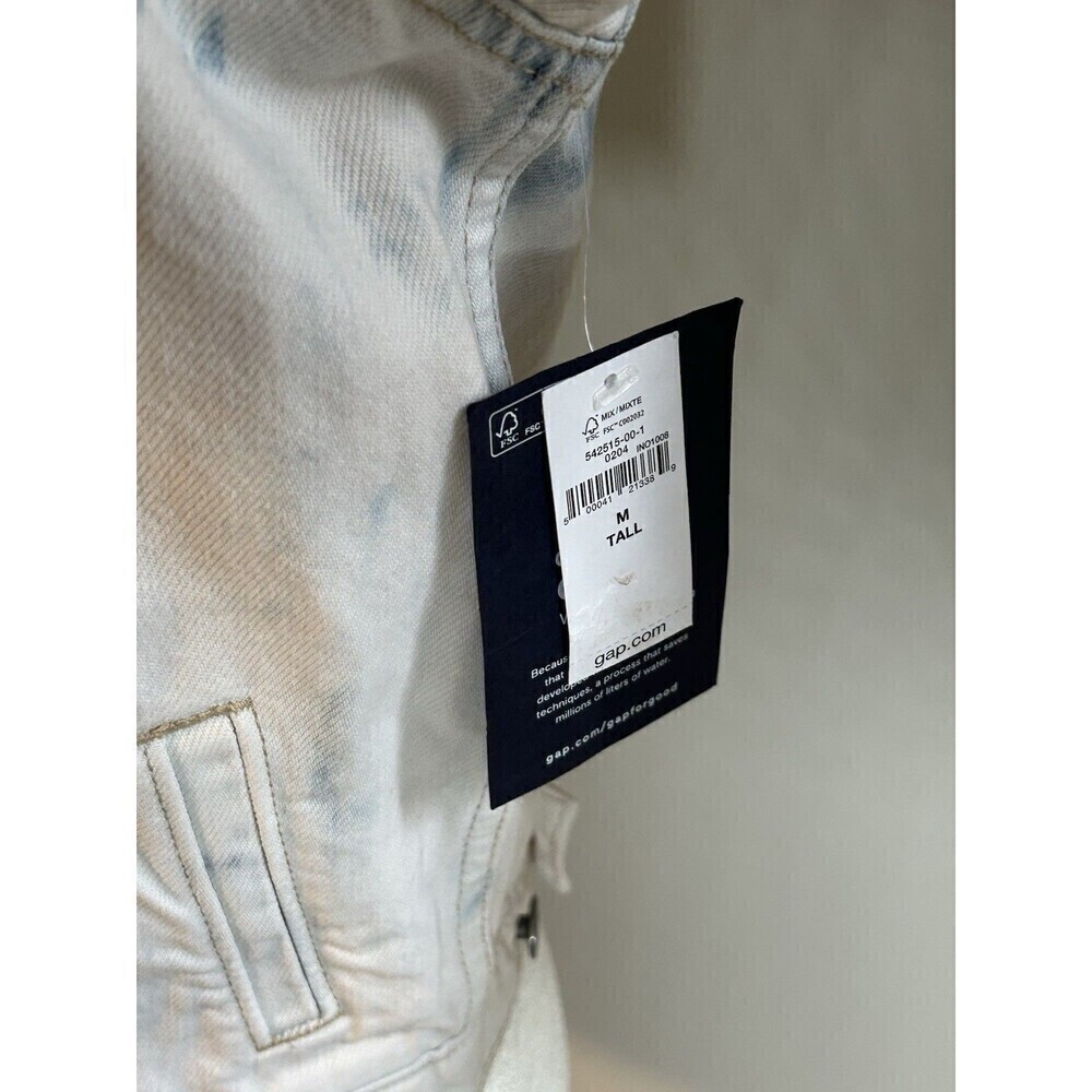 Gap Women’s Distressed Cropped Light Wash Jean Tie Dye Denim Jacket Med Tall NEW - Picture 3 of 9